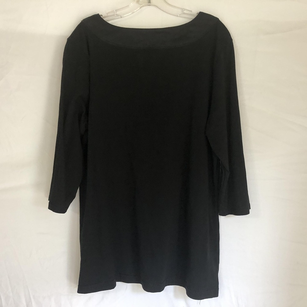 Lauren Ralph Lauren Shirt Womens 2X Black Cotton V Neck 3/4 Sleeve Tunic Top - Picture 5 of 9